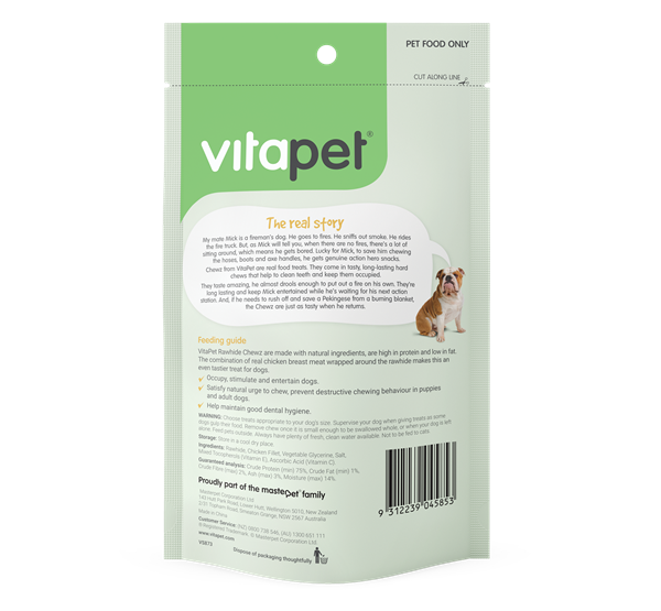 VitaPet Chicken Wrapped Rawhide Twists 18 Pack - Back