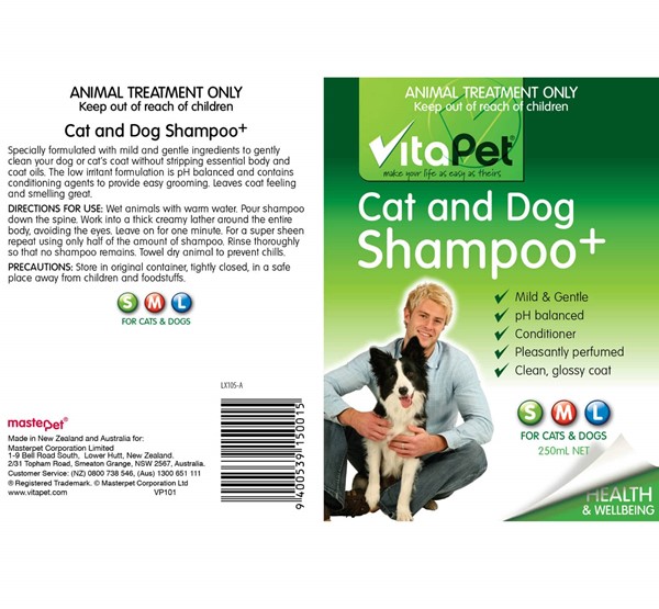 VitaPet Cat and Dog Shampoo - Label