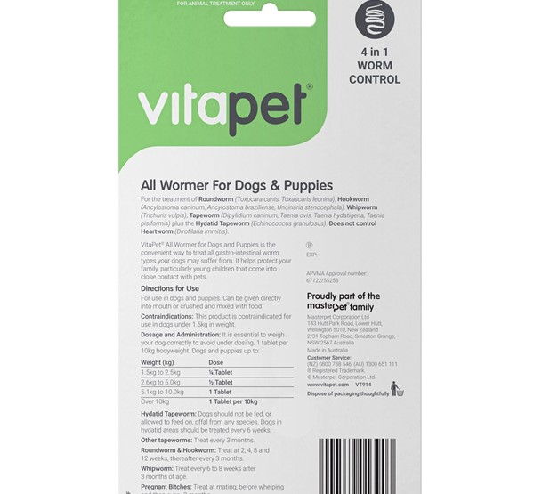 All Wormer Tablets for Dogs and Puppies - Back